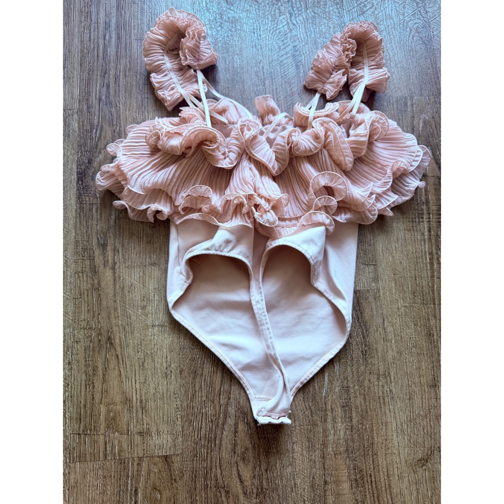 Free People Intimately Ruffle Bodysuit Pink Pleated Ruffle Size S - Picture 6 of 11